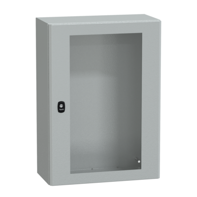 "Wall mounted steel enclosure, PanelSeT S3D, transparent door, without mounting plate, 700x500x250mm, IP66, IK08" - Schneider Electric - NSYS3D7525T