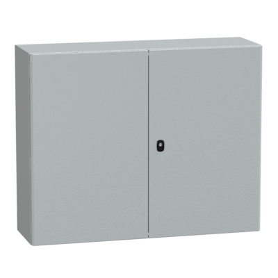"Wall mounted steel enclosure, PanelSeT S3D, double plain door, without mounting plate, 800x1000x300mm, IP55, IK10" - Schneider Electric - NSYS3D81030D