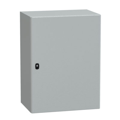 "Wall mounted steel enclosure, PanelSeT S3D, plain door, with mounting plate, 800x600x400mm, IP66, IK10" - Schneider Electric - NSYS3D8640P