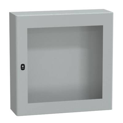 "Wall mounted steel enclosure, PanelSeT S3D, transparent door, without mounting plate, 800x800x250mm, IP66, IK08" - Schneider Electric - NSYS3D8825T
