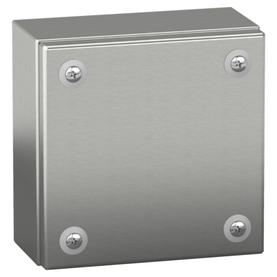 "Stainless steel wall mounted industrial box, PanelSeT SBX, 150x150x80 mm, IP66" - Schneider Electric - NSYSBX15158